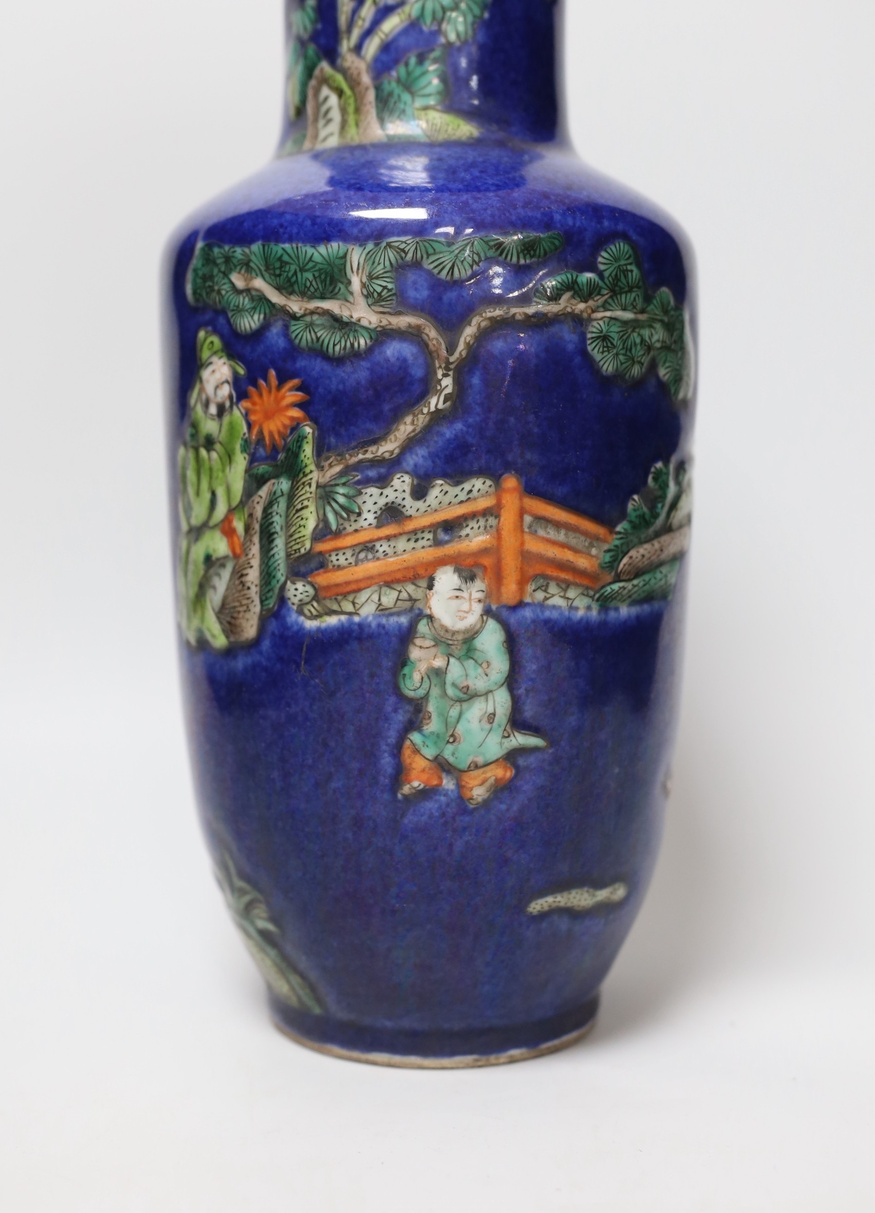 A Chinese powder blue ground figural vase, 33cm